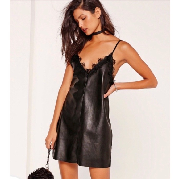 Zara Dresses & Skirts - Zara Faux Leather Lace Trim Dress
